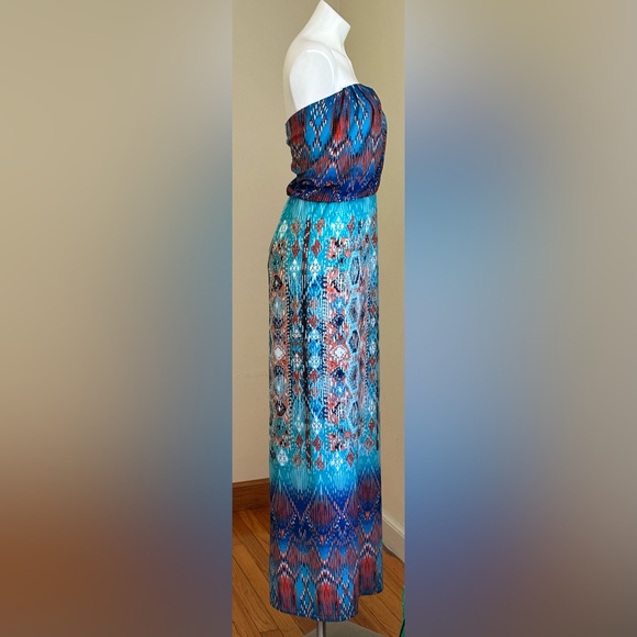 Bisou Bisou Geometric Orange Blues White tribal Colorful Sun Dress Maxi… - Picture 6 of 12